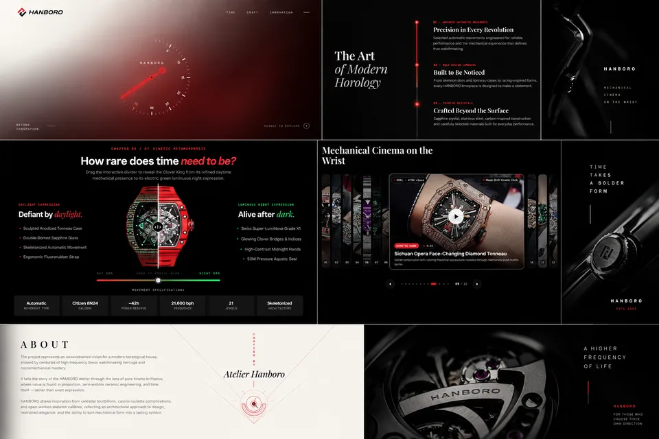 HANBORO's watch storefront, featuring its red mechanical watch